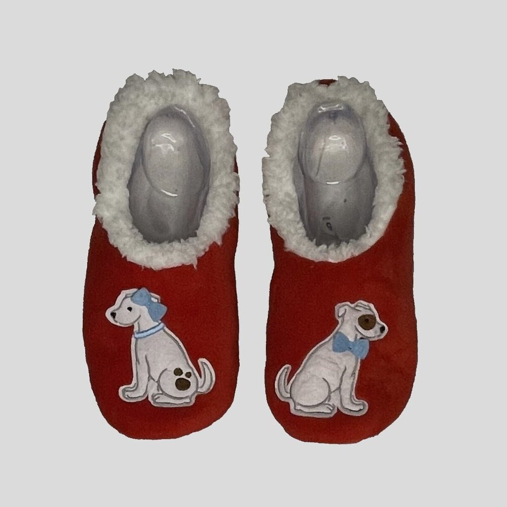 Snoozies Slippers W sz XL (9) Dogs Girl Boy Terriers Love Red Soft Fleece Lined